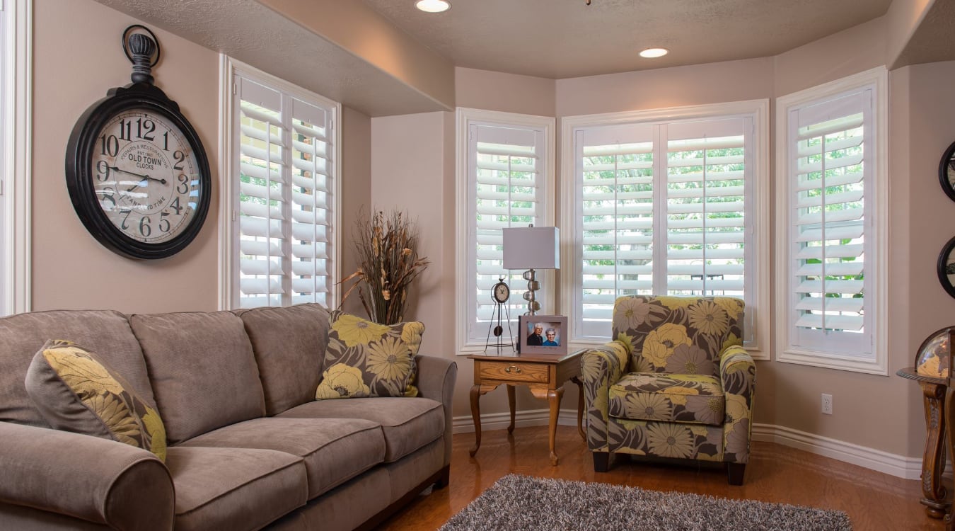 Polywood shutters are perfect for covering large windows. Polywood shutters covering a large window.